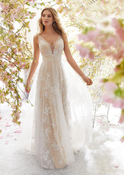 Damen Abendkleid Elegant Tüll mit Floralmuster Durchsichtig
