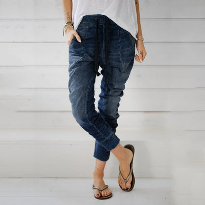 Damen Cargohose Bequem Denim Elastic Waist
