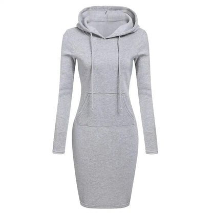 Modisches Hoodie Kleid mit Kapuze und Kängurutasche