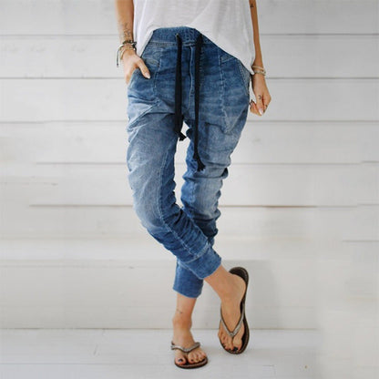 Damen Cargohose Bequem Denim Elastic Waist