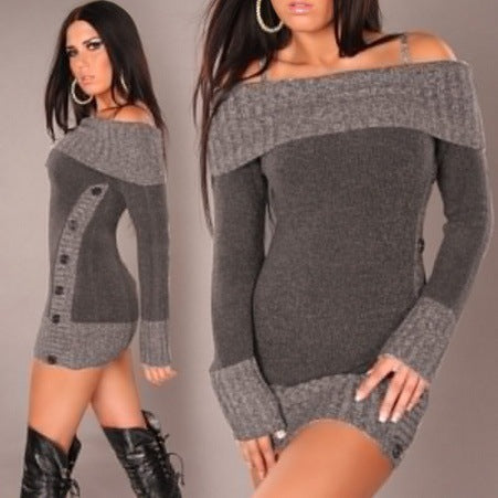 Frauen Strickkleid Elegent Off-Shoulder Chic