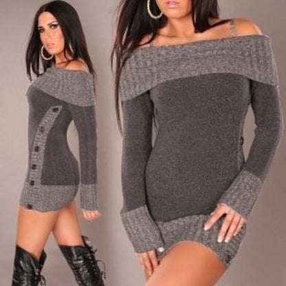 Frauen Strickkleid Elegent Off-Shoulder Chic