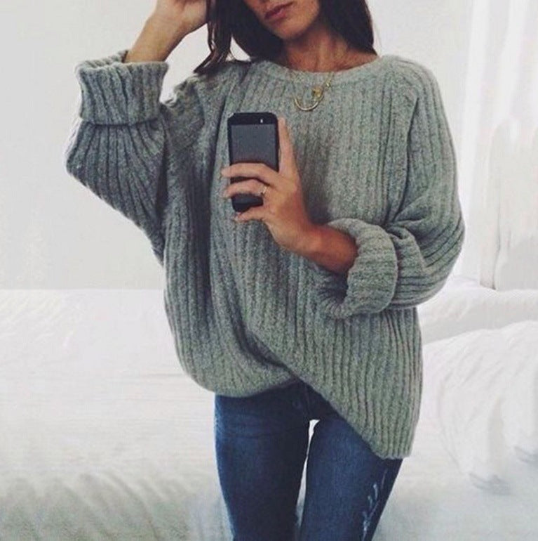 Damen Pullover Grobstrick Weite Passform