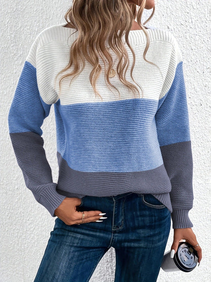 Modischer Damenpullover 3-Farb-Streifen Design