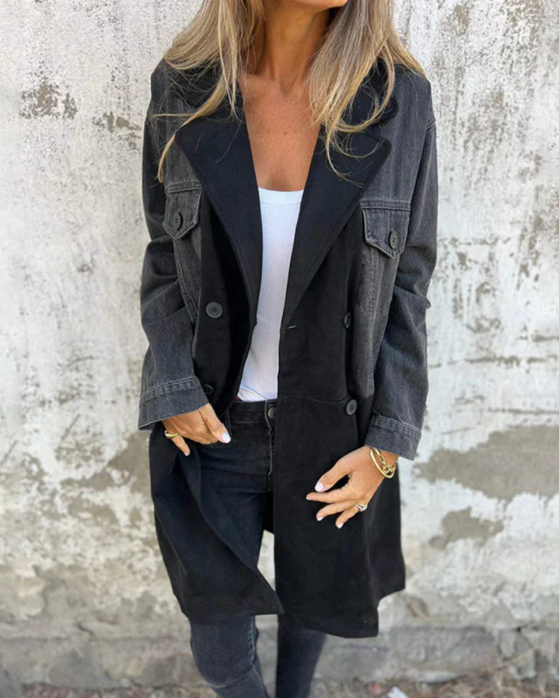 Modische Denimjacke Leder Style