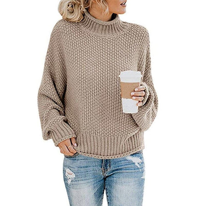 Strickpullover Hoher Kragen Grobstrick Bequem Warm