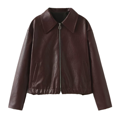 Modische Lederjacke Damen Zipper Verschluss