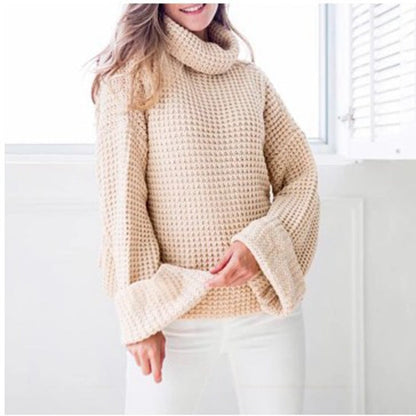 Damen Pullover Grobstrick Übergröße Hoher Kragen