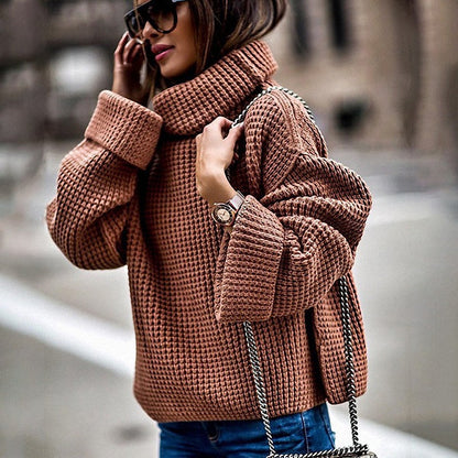 Damen Pullover Grobstrick Übergröße Hoher Kragen