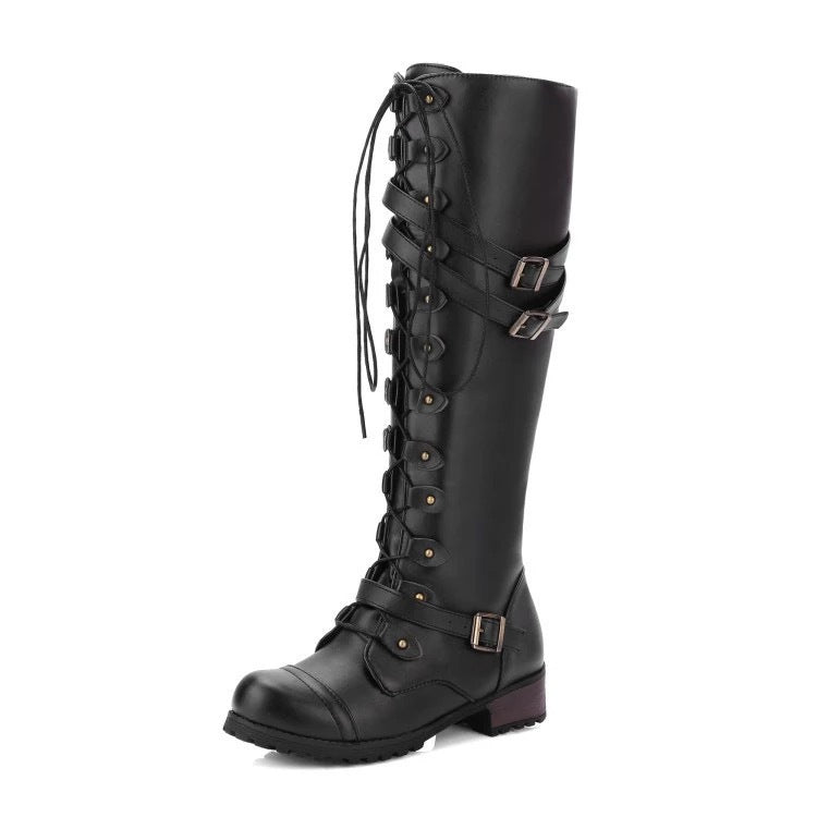 Elegante Stiefel Retro-Design Schnalle&Schnürsenkel - IdealeKleiden