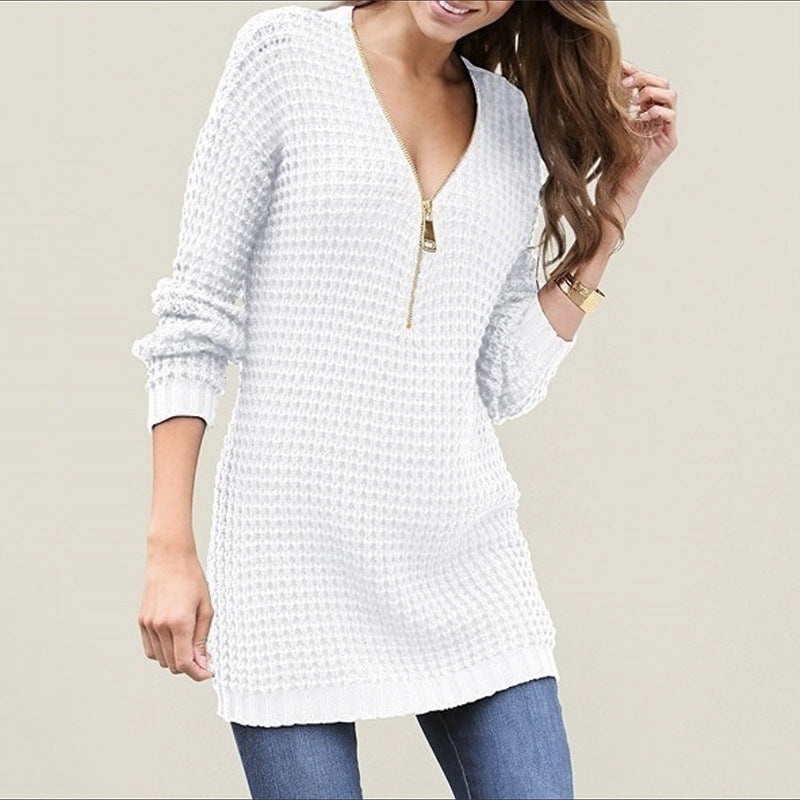 Damen Strickpullover Reißverschluss Modern Struktur