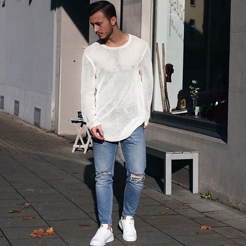 Herren Strickpullover Lang Grobmuster Relaxed Fit