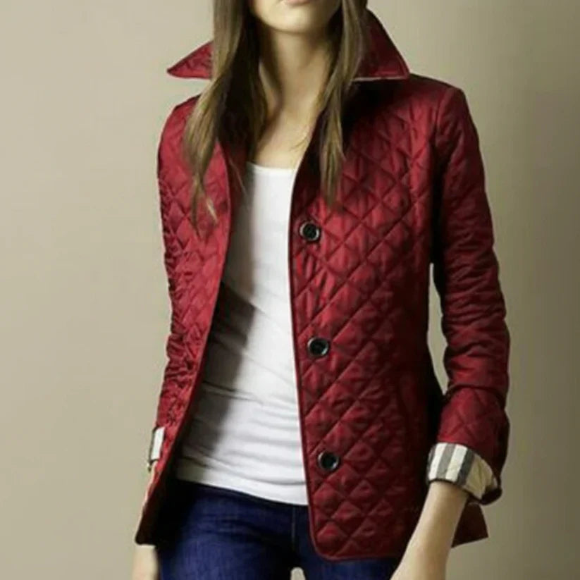 Damen Steppjacke Diamant Muster Elegante Knöpfe - IdealeKleiden