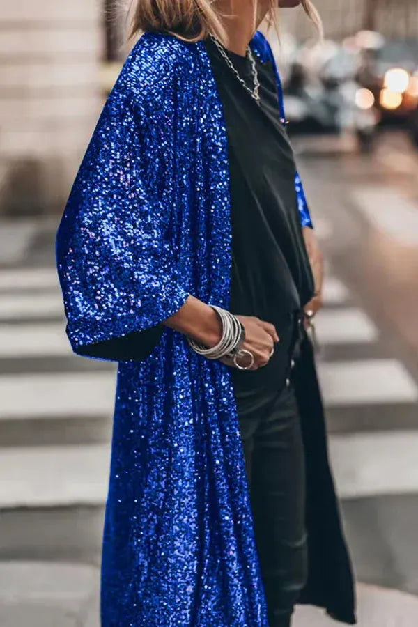 Glamour Kimono Pailletten Abendkleid