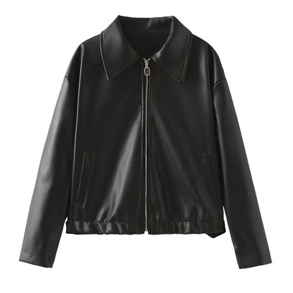 Modische Lederjacke Damen Zipper Verschluss
