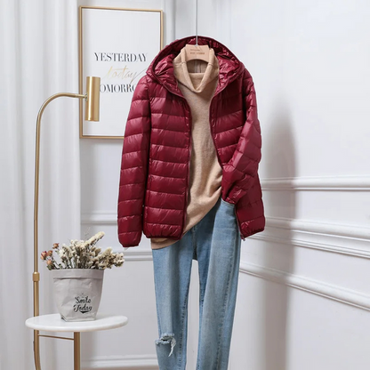Leichte Pufferjacke Damen Kapuze Reißverschluss Sportjacke