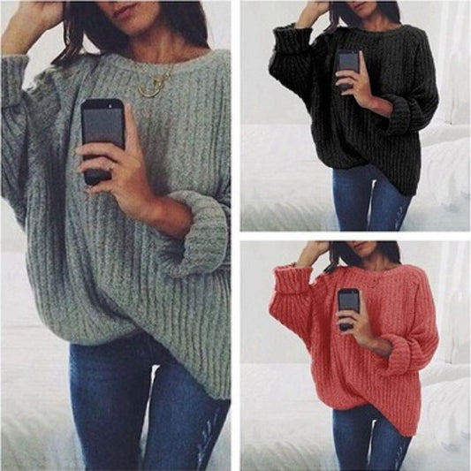 Damen Pullover Grobstrick Lässig Voluminös - IdealeKleiden