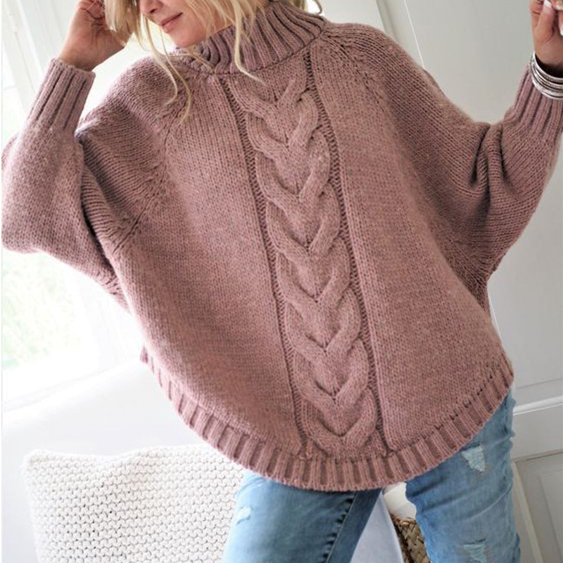 Damen Pullover Grobstrick Rollkragen Zopf Muster