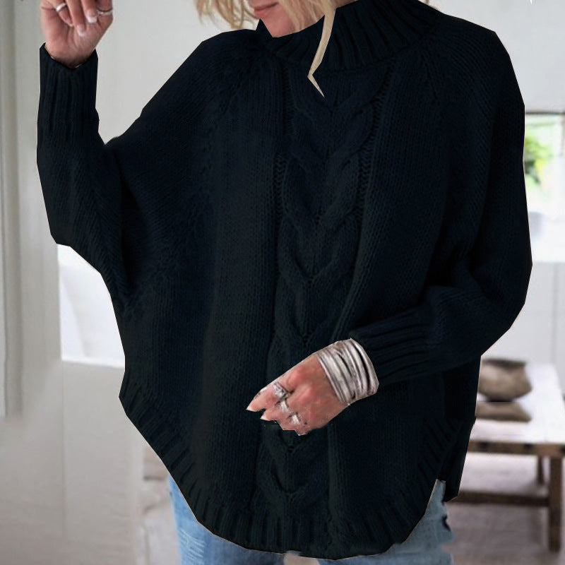 Damen Pullover Grobstrick Rollkragen Zopf Muster