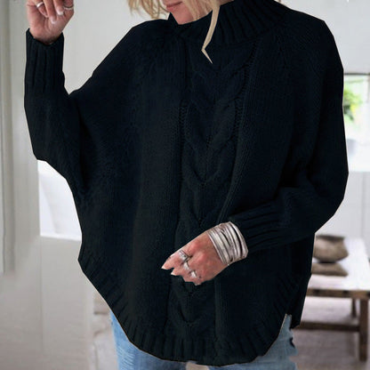 Damen Pullover Grobstrick Hochkragen Zopfmuster
