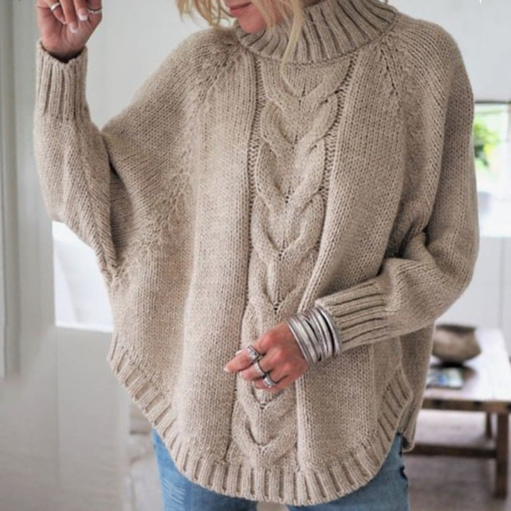 Damen Pullover Grobstrick Rollkragen Zopf Muster