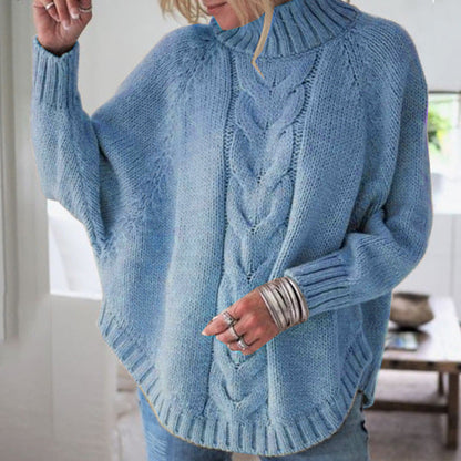 Damen Pullover Grobstrick Hochkragen Zopfmuster