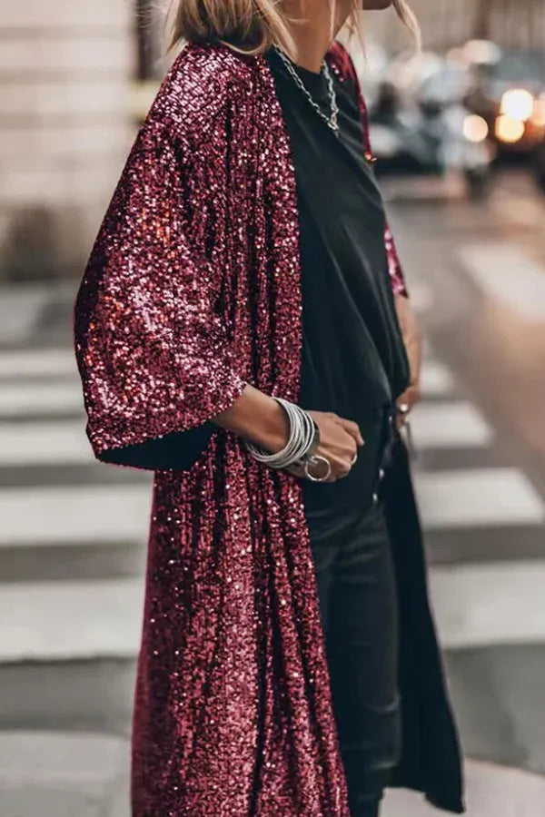 Glamour Kimono Pailletten Abendkleid