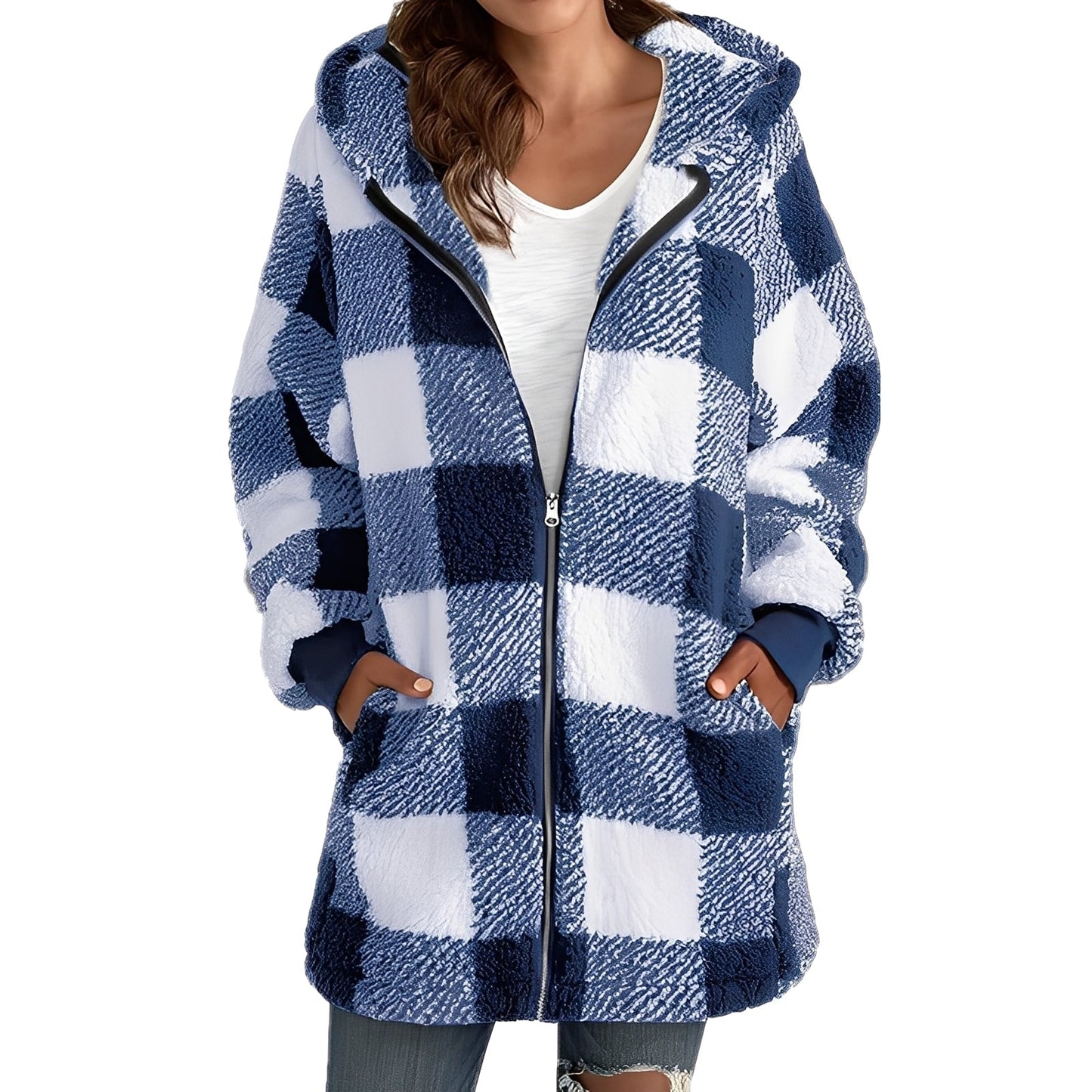 Modischer Damen Hoodie Karo Muster