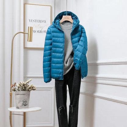 Leichte Pufferjacke Damen Kapuze Reißverschluss Sportjacke