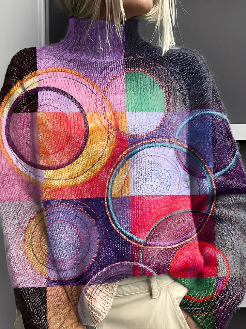 Bunter Rollkragenpullover Damen Trendy