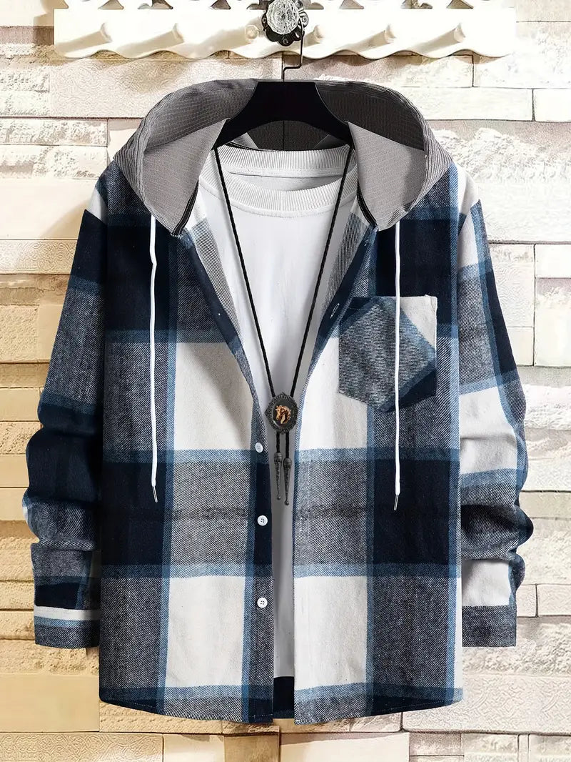 Karierte Herren-Pullover Leicht Kapuze Modern - IdealeKleiden
