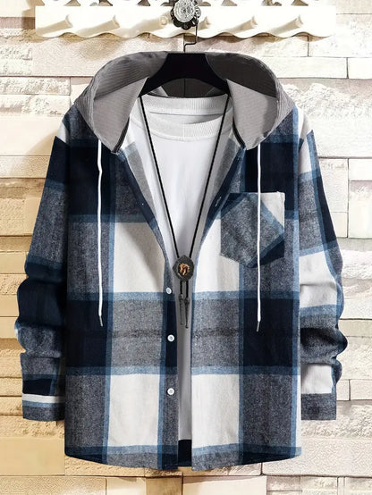 Karierte Herren-Pullover Leicht Kapuze Modern - IdealeKleiden