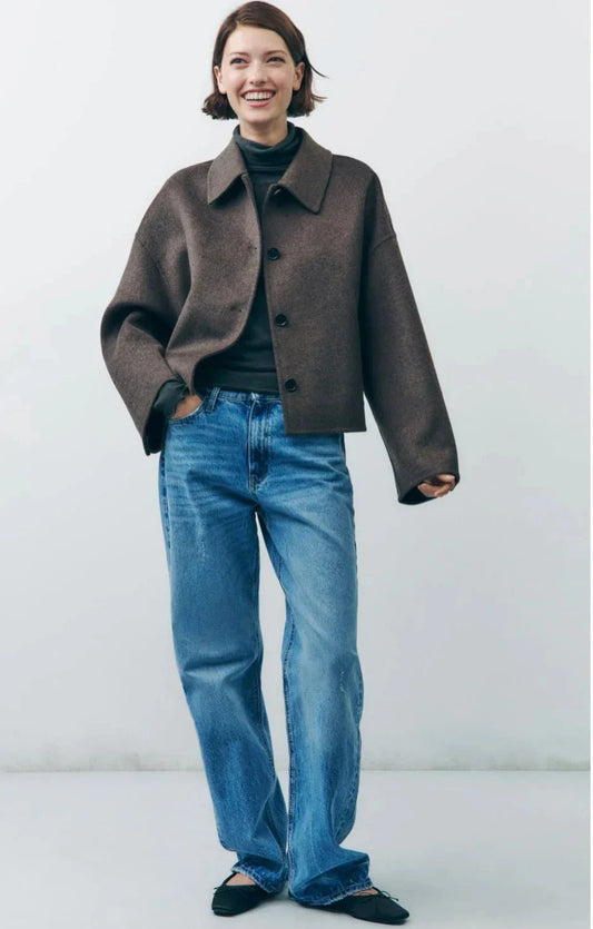 Übergroße Herrenjacke Braun Reverskragen Elegant - IdealeKleiden