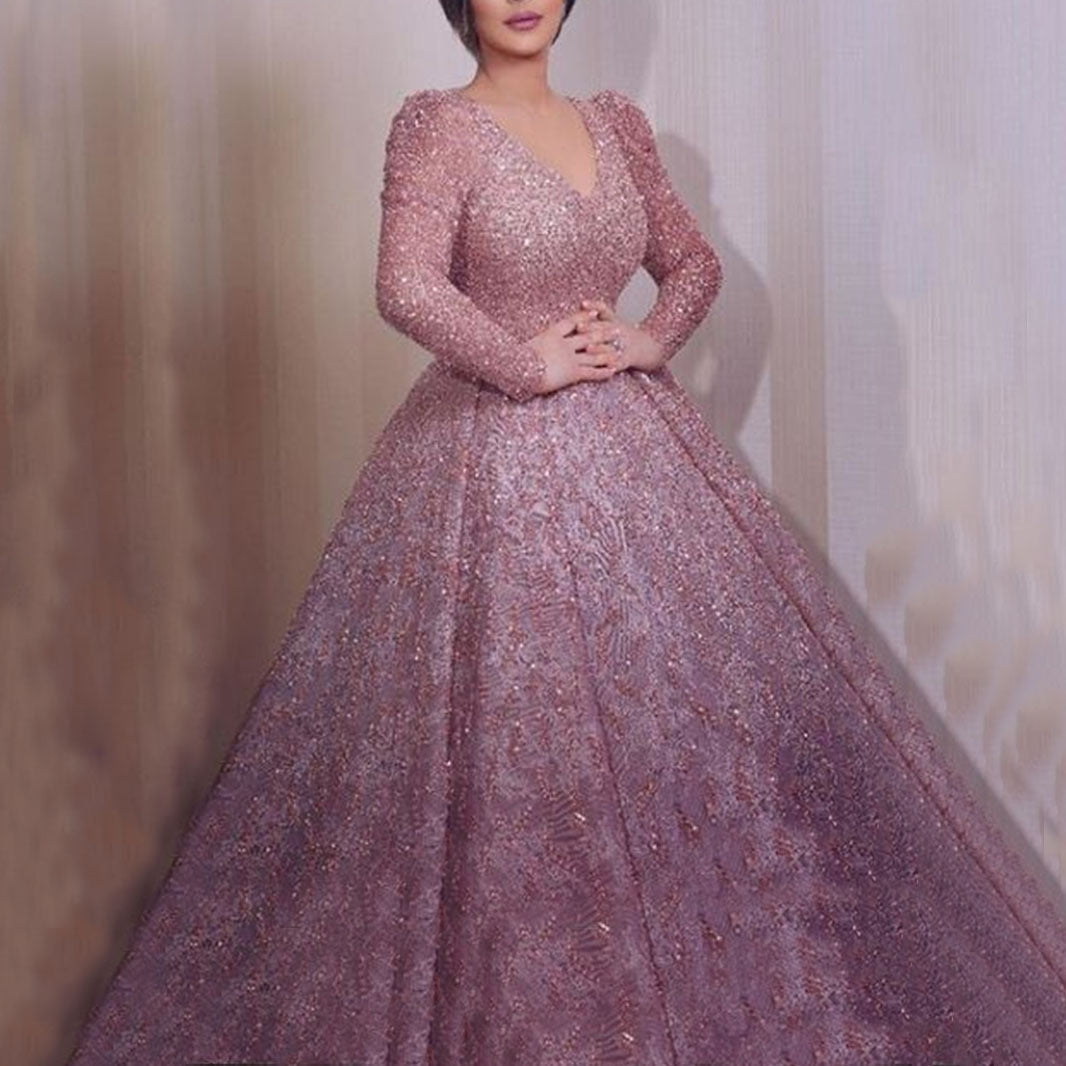 Elegantes Abendkleid mit Pailletten und A-Linie Rock