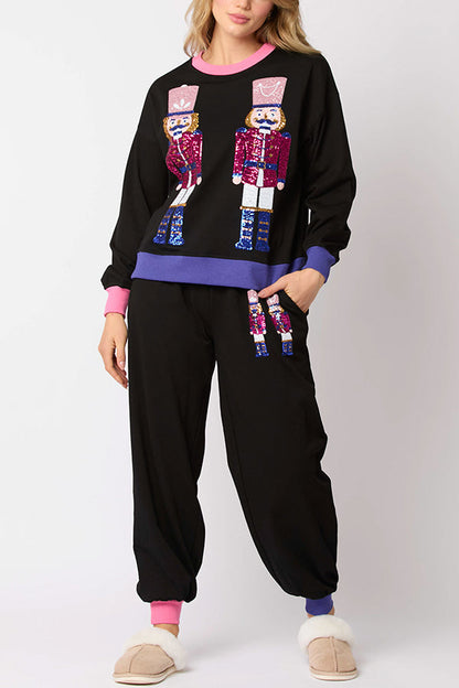 Weihnachtsmann Pailletten Set: Sweatshirt und lockere Joggerhose