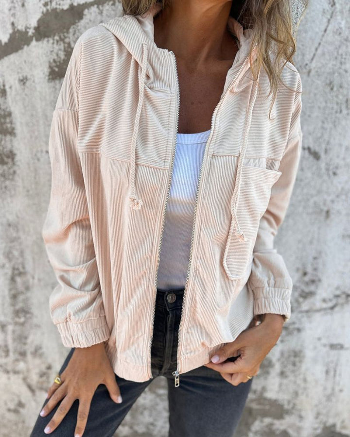 Herren Corduroy Jacke Kapuze Reißverschluss