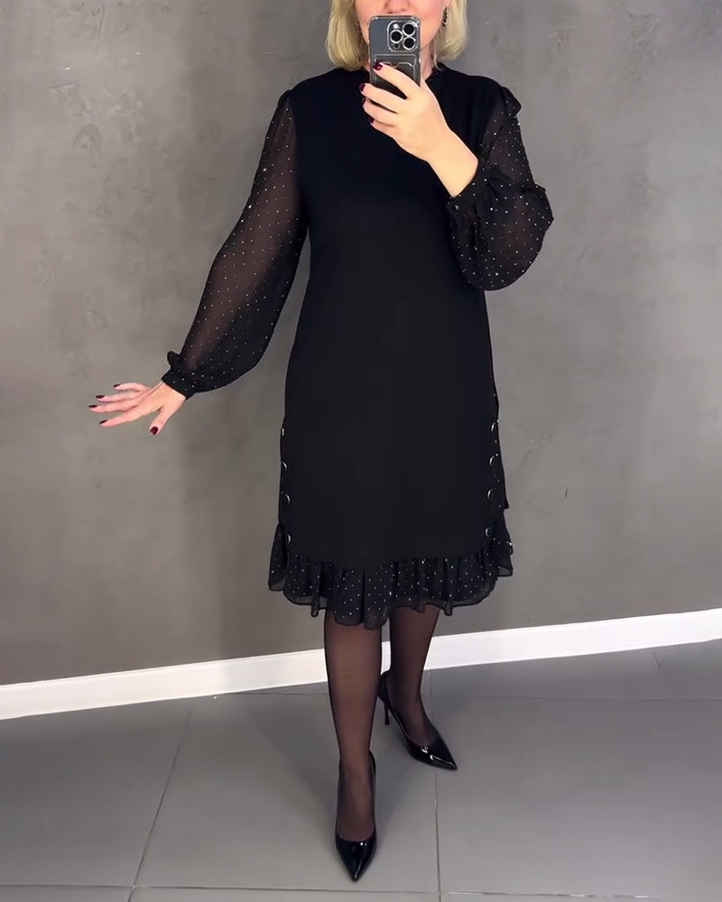 Elegantes Damenkleid Langärmlig Punktmuster