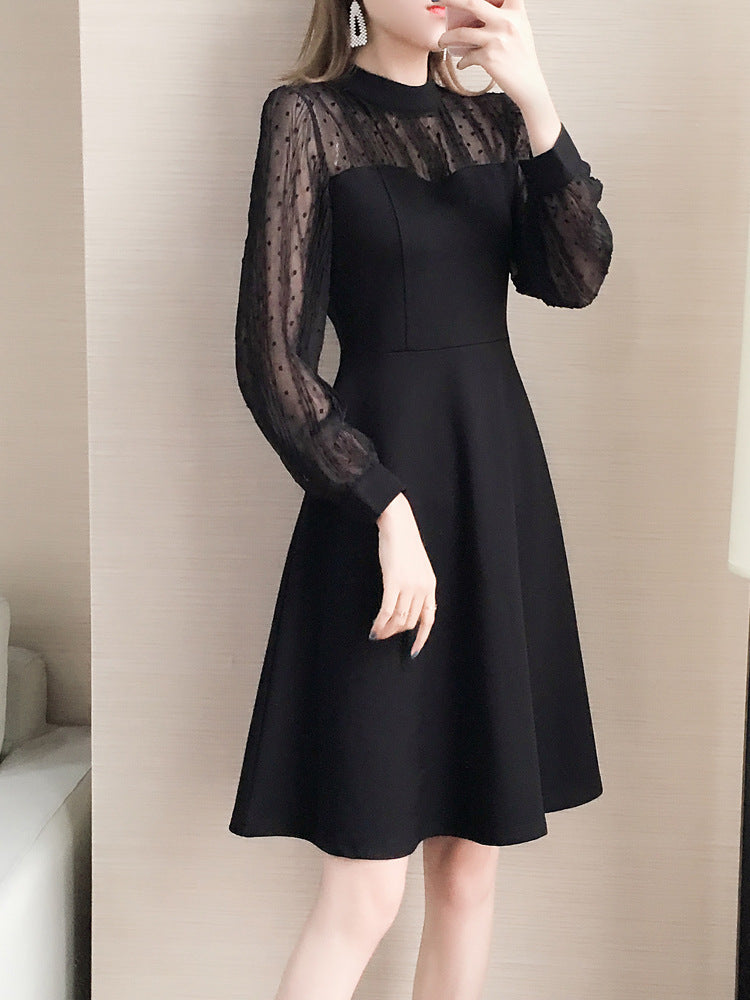 Elegante Damenkleid Rundhals Langarm