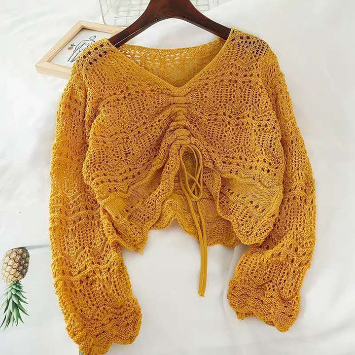Damen Strickjacke Leicht Sommerlich Lochmuster Design - IdealeKleiden