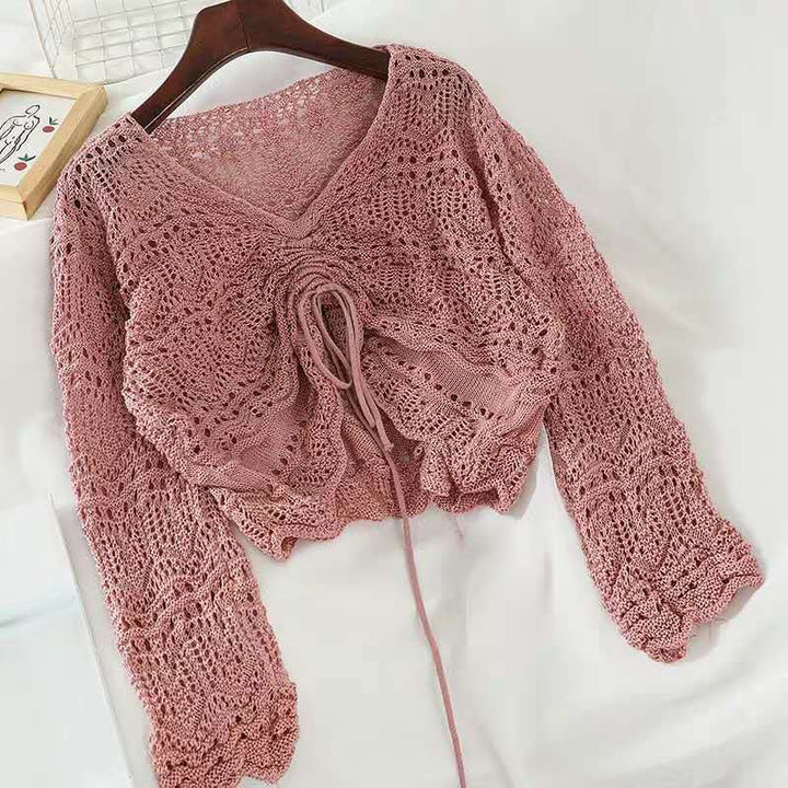 Damen Strickjacke Leicht Sommerlich Lochmuster Design