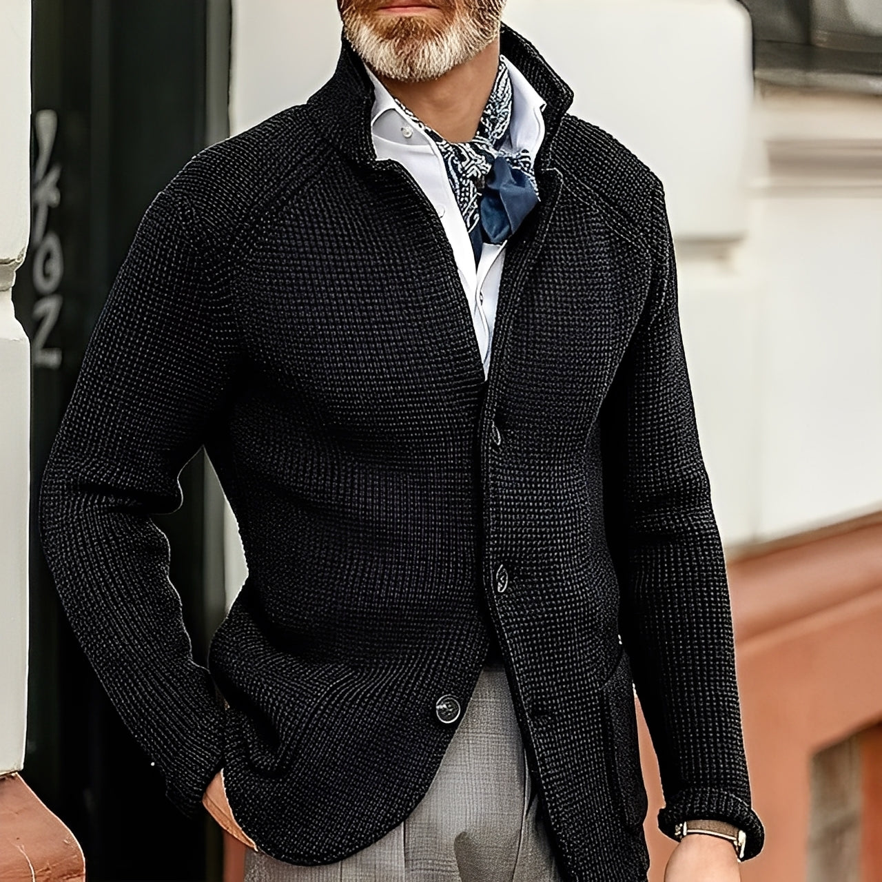Stylischer Herren Cardigan mit Stehkragen