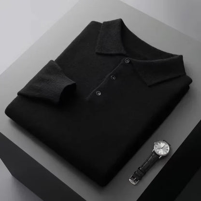 Merino Polo Pullover Rippbündchen Warm