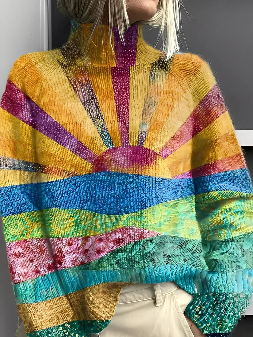 Bunter Rollkragenpullover Damen Trendy