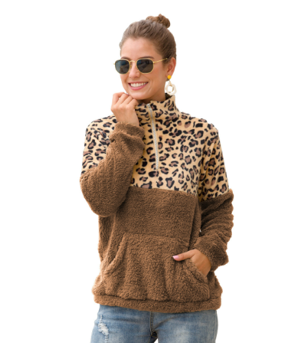 Große Hoodie Plüsch Leopardenmuster Weich
