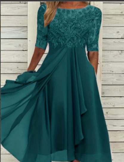 Elegantes Damen Chiffon Kleid Midi Länge