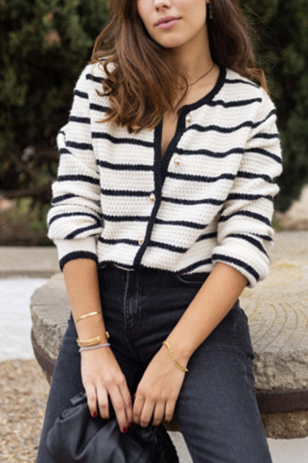 Stylische Strickjacke Rundhals Damen