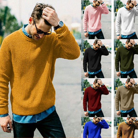 Herren Pullover Rundhals Weich Bequem - IdealeKleiden