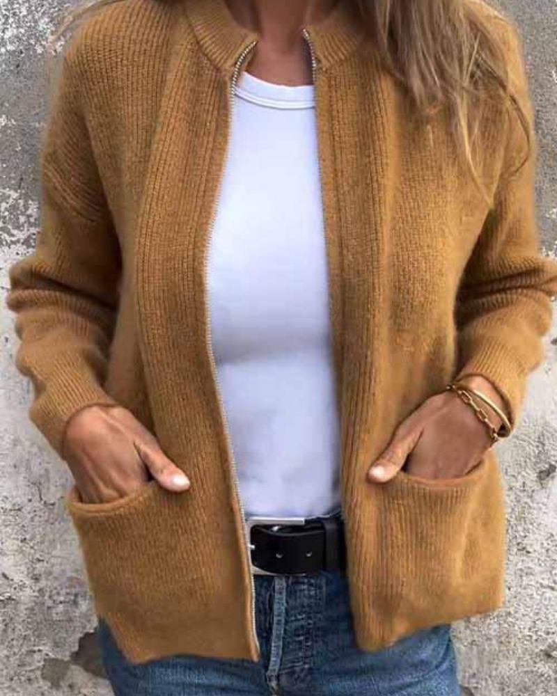 Elegante Damenjacke Mit Klassischem Reißverschluss