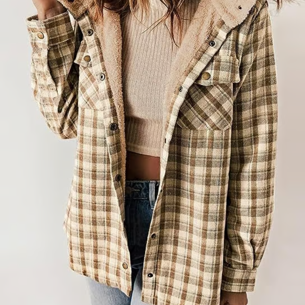 Karierte Herbstjacke Lässig Kapuzen