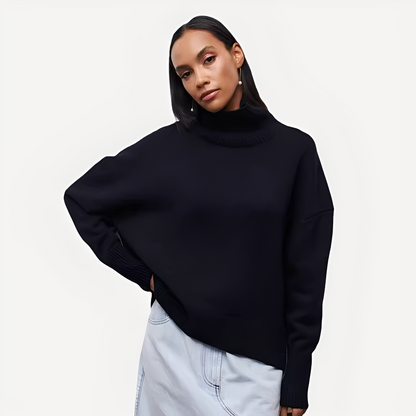Damen Pullover Lässig Höher Kragen